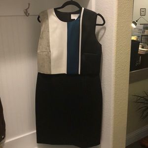 Black aqua gray white elegant knee length dress